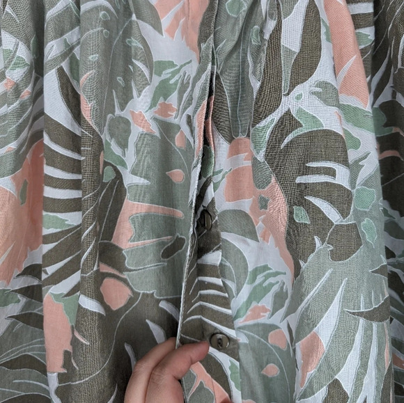 Vintage Garey Petites 100% Cotton A lIne Monstera Green Coral Floral Skirt 12 - Picture 4 of 10